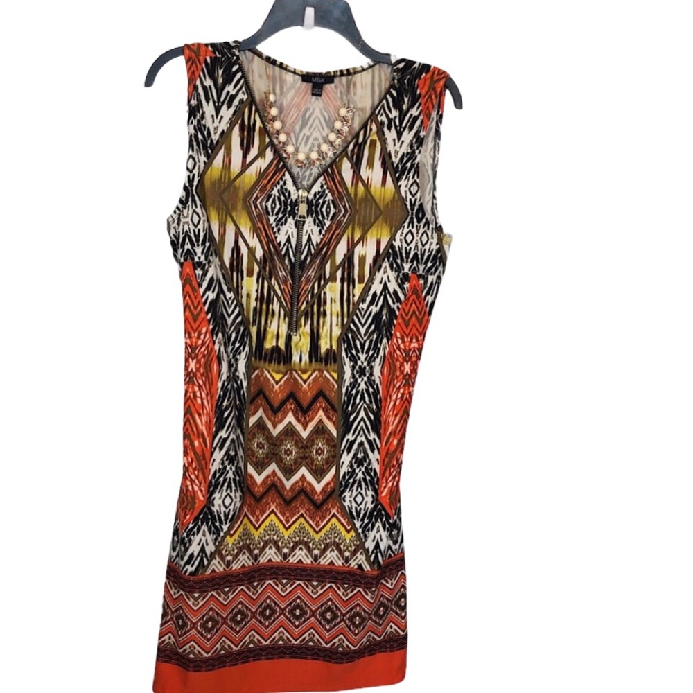 MKS Brand Geometrical Print Shift Dress with Front Zipper Detail size L Large - Picture 4 of 9